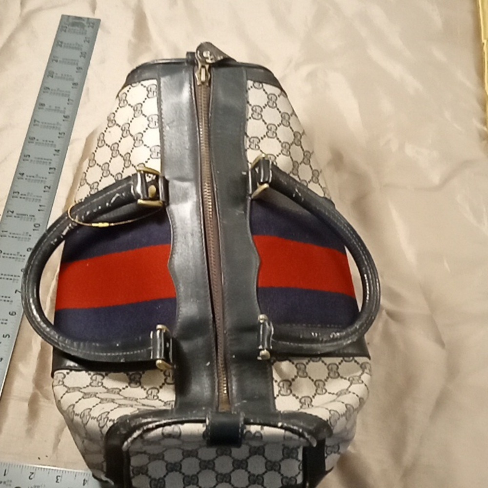 Vintage Gucci Boston Bag Big Sherry wiyh Blue & Red Stripes - Picture 3 of 8